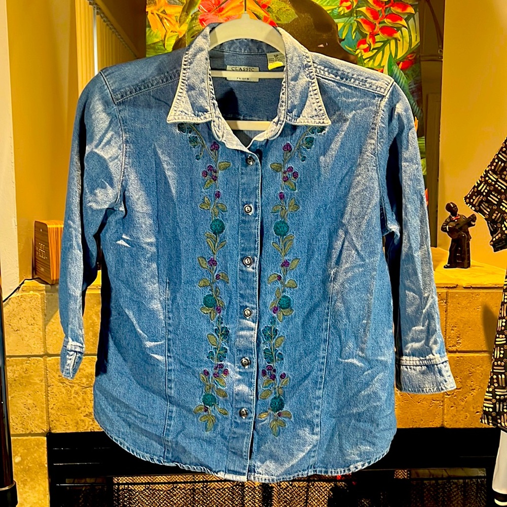 Classic elements denim embroidered shirt